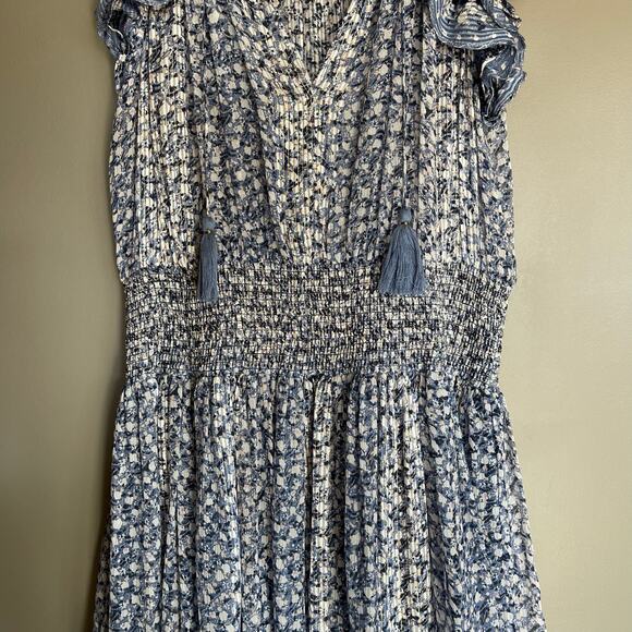 Ulla Johnson Nyssa Dress Sky Blue Silk Size 2 Ruffles Metallic Smocked Chic Boho - Picture 6 of 16
